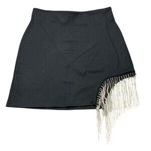 Shein Bodycon Black Split Rhinestone Fringe Skirt‎ Womens SIze S 4